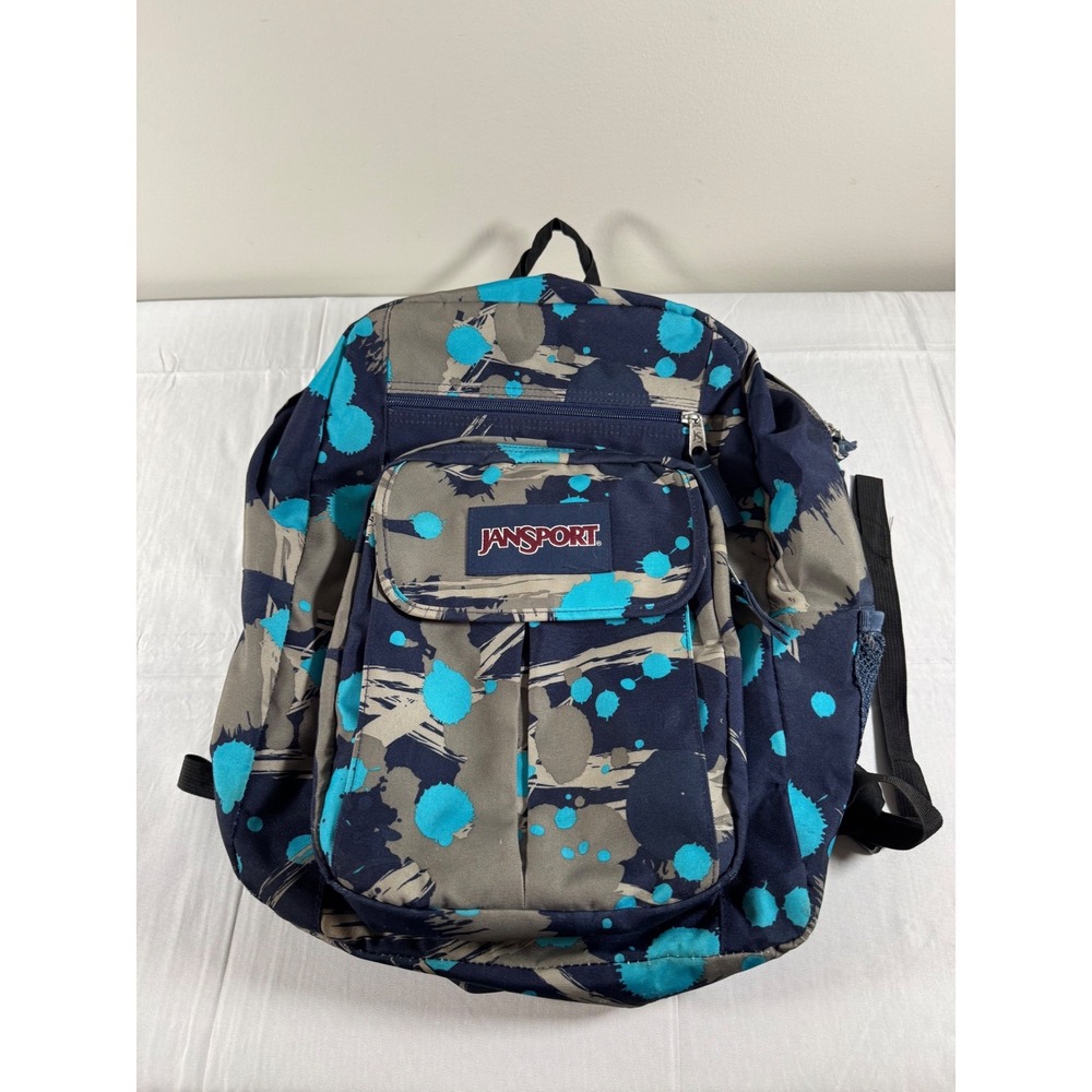 Jansport Backpack Blue Grey Paint Splatter Laptop Sleeve School Travel Bag